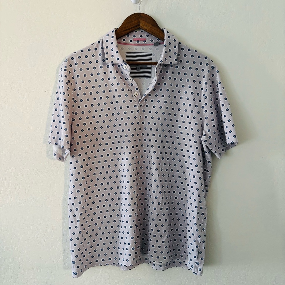 Ted Baker Men's Gray Floral Cotton Knit Polo Collar Shirt Size 5 or US‎ Size XL